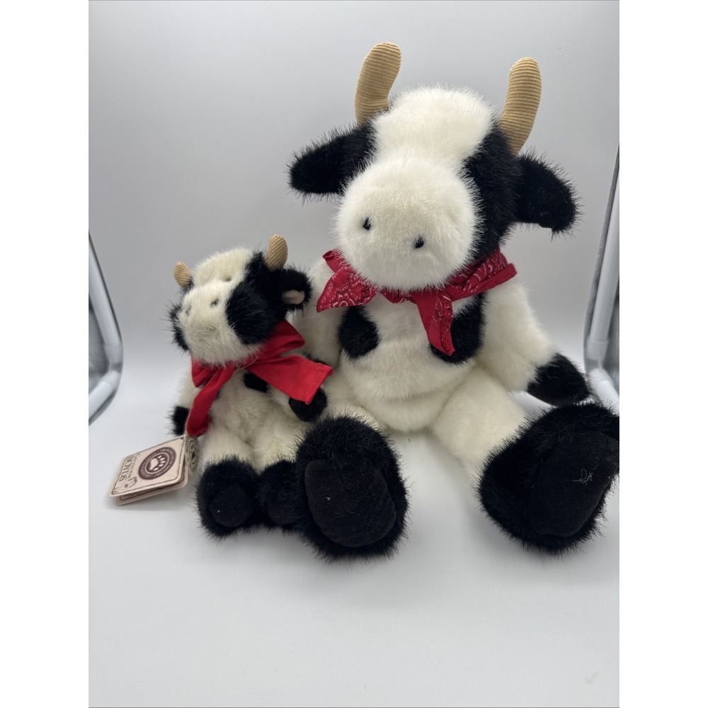 Boyds Bear Collection 1988-2000 Cow Jointed Plush Set Of 2 Large & Mini Moo